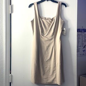 french curve tan dress